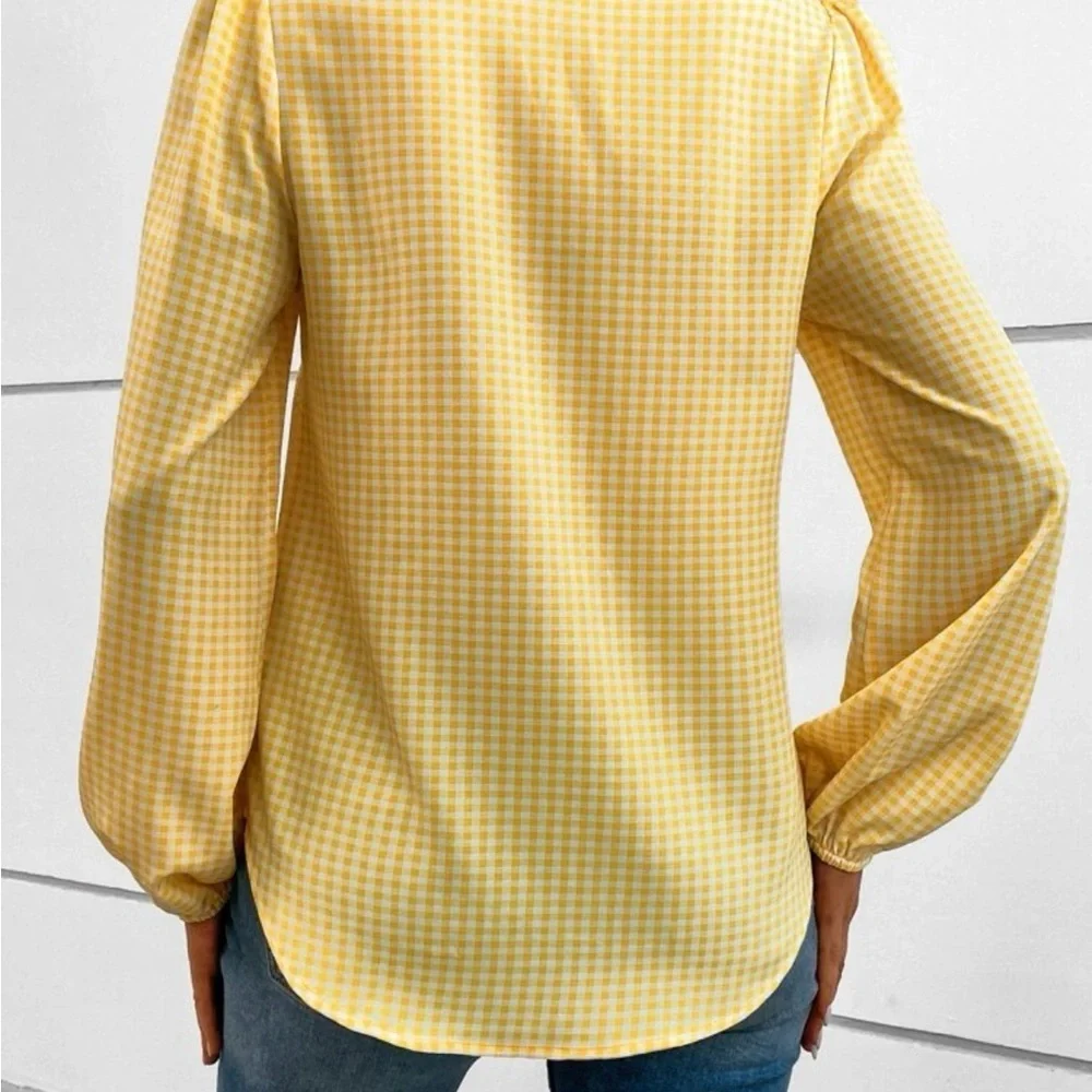 New gingham yellow long sleeve blouse - Picture 6 of 7